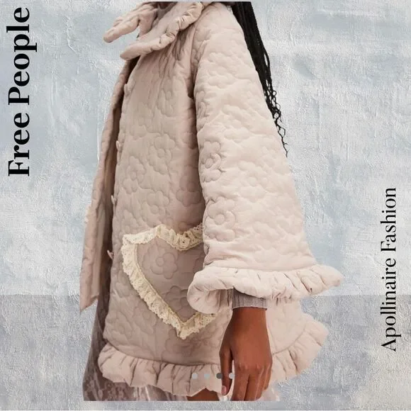 Free People by Dreamers Rebels Heart Puffer Coat in Blush Medium New